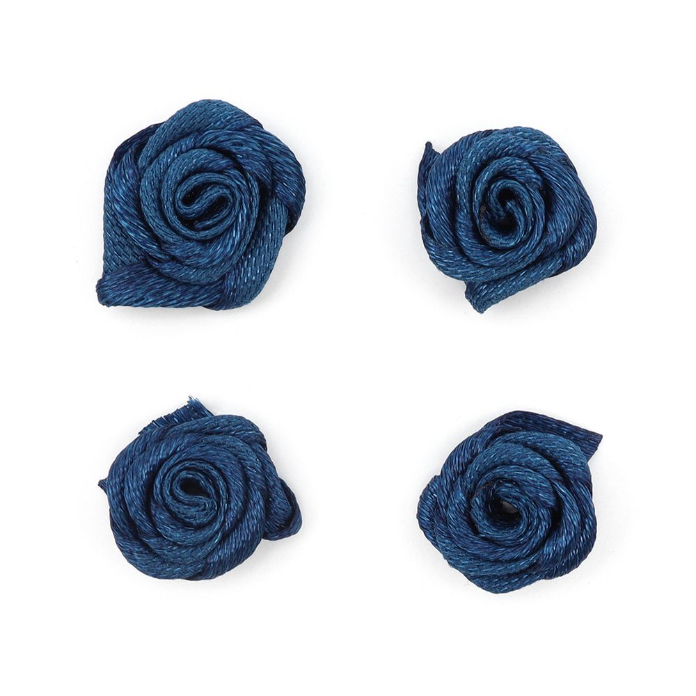 Цветы пришивные атласные Роза 1,5 см, 4шт (т.синий)