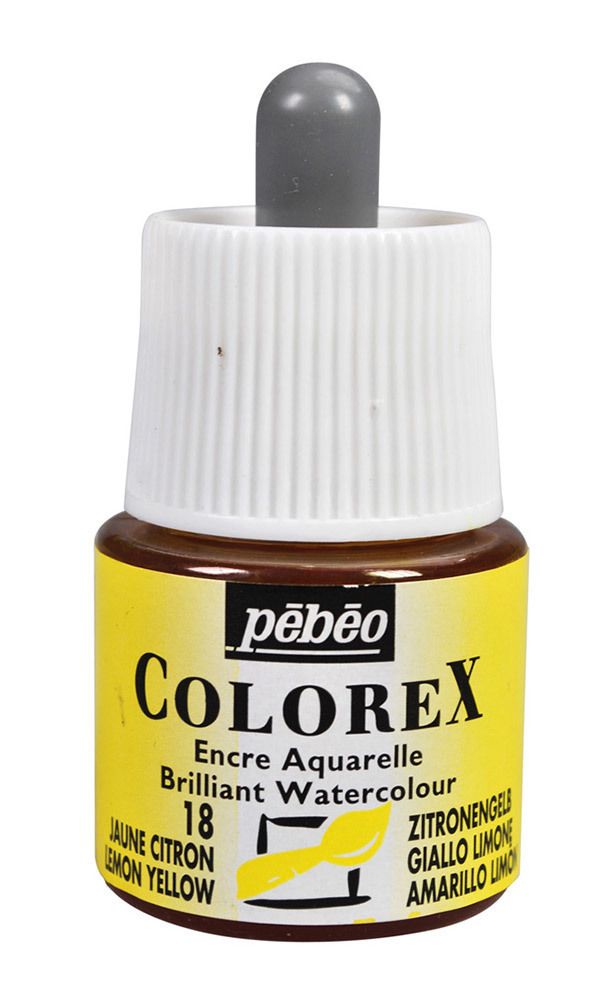 Краска акварель акварельные чернила Colorex 45 мл, 341-018 желтый лимонный, Pebeo