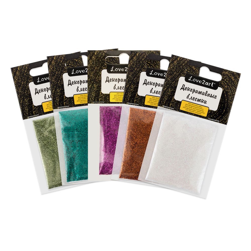 Блестки декоративные ассорти 0.2 мм, 5 уп. по 5 г, 4.5 мл, № 03, Love2art Набор ассорти GLI