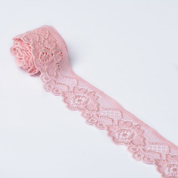 Кружево стрейч (эластичное) 35 мм / 50 метров, TBY.L839, цв.16 неж.розовый, Kruzhevo