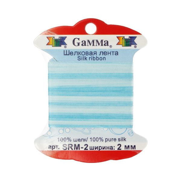 Лента (тесьма) шелковая 2.0 мм / 9.1±0.5 метров, M009 св.голубой/бирюзовый, Gamma SRM-2