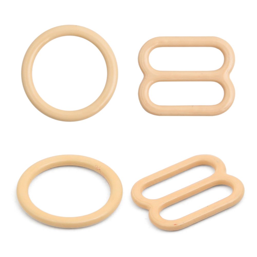 Набор кольца + регуляторы для бюстгальтеров металл 10 мм, (10 колец, 10 регул.), телесный
