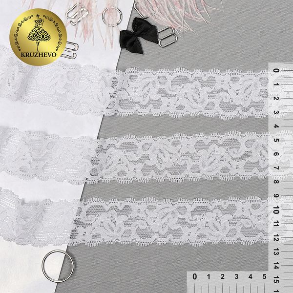 Кружево эластичное (стрейч) 30 мм / 5 метров, TBY.8029, цв.01 белый