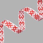 Лента (тесьма) жаккардовая 10.0 мм / 25±1 метров, Славянский орнамент Оберег, рис.9737, белый/красный, С3853Г17