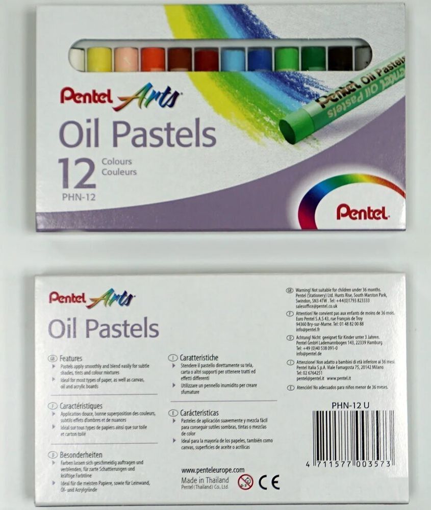 Пастель масляная Pentel в картоне 12 цв, PHN4-12