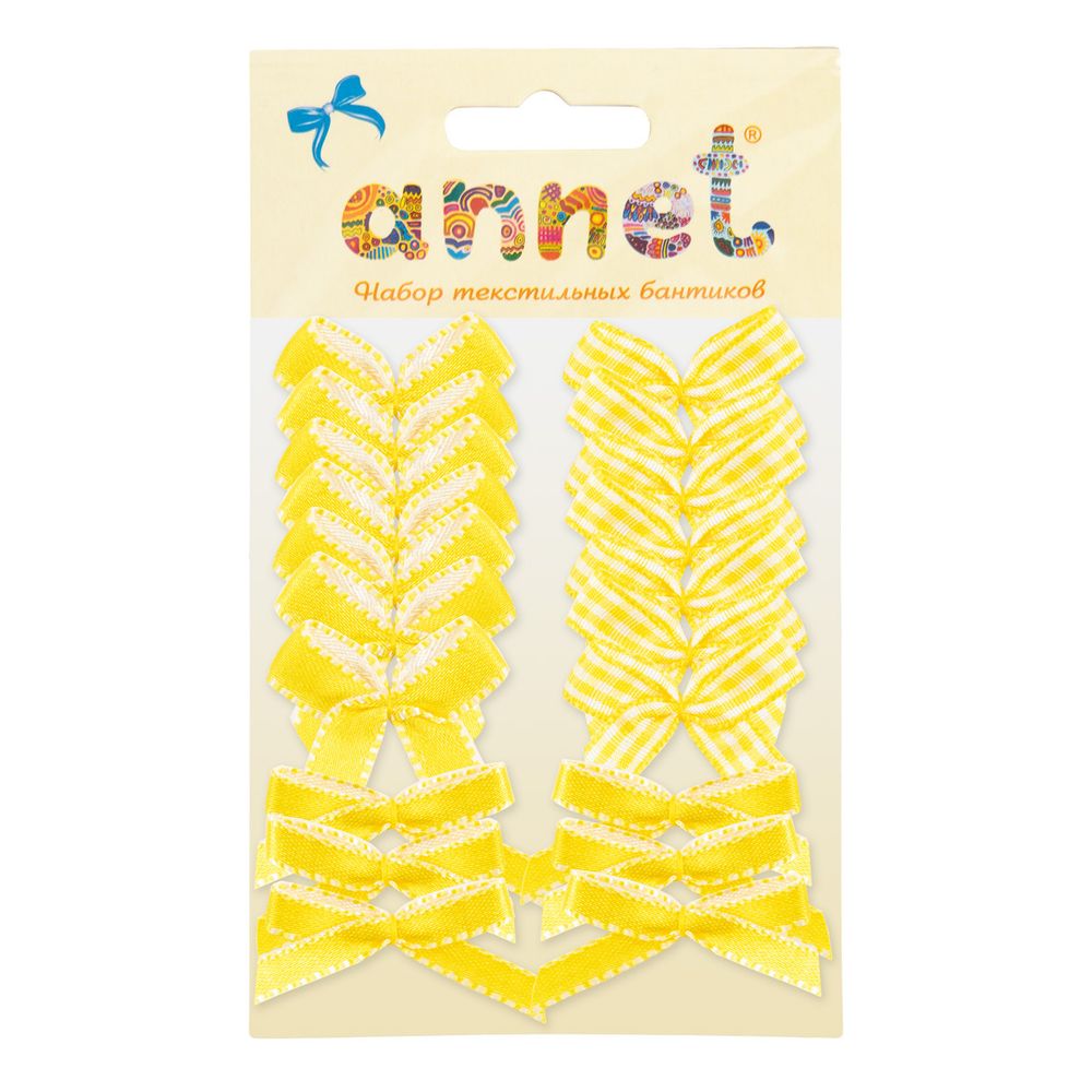 Набор текстильных бантиков, 100 шт, 402 желтый, Annet BDR