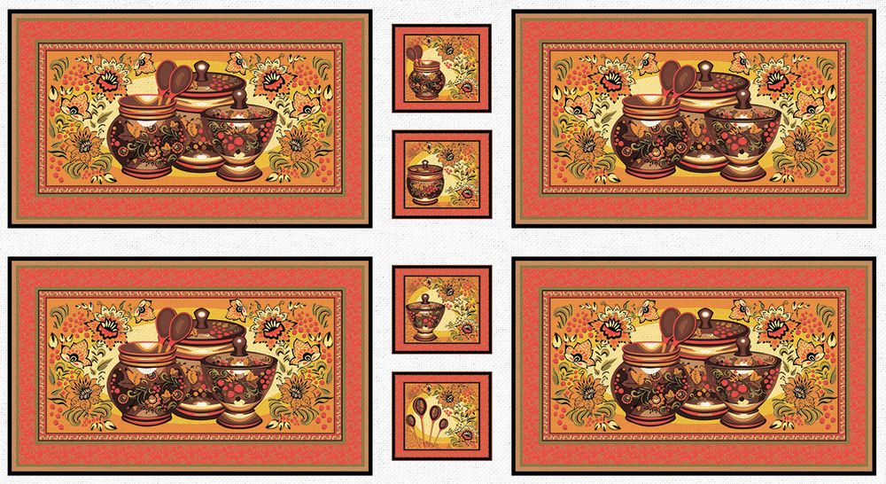 Ткань для пэчворка Peppy Русские традиции панель, отрез 60х110 см, 110 г/м², РТ-02 красный, Peppy