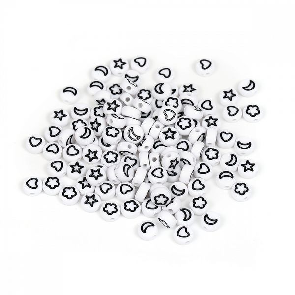 Бусины пластик набор фигурки черно-белые, M4H-B008.1, 500г