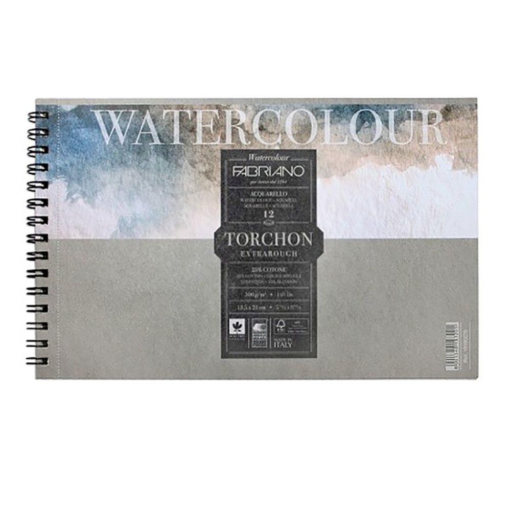 Альбом для акварели Watercolour Studio Torchon 300 г/м², 13.5х21 см, на спирали 12 л, крупнозернистая, Fabriano
