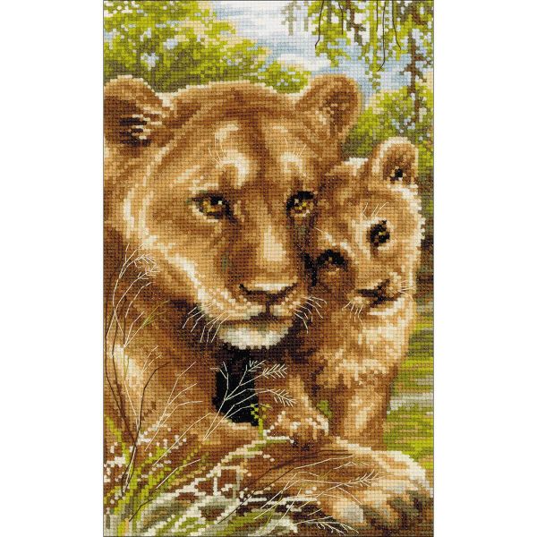 Набор для вышивания нитками Риолис, Львица с львенком, 22х38 см