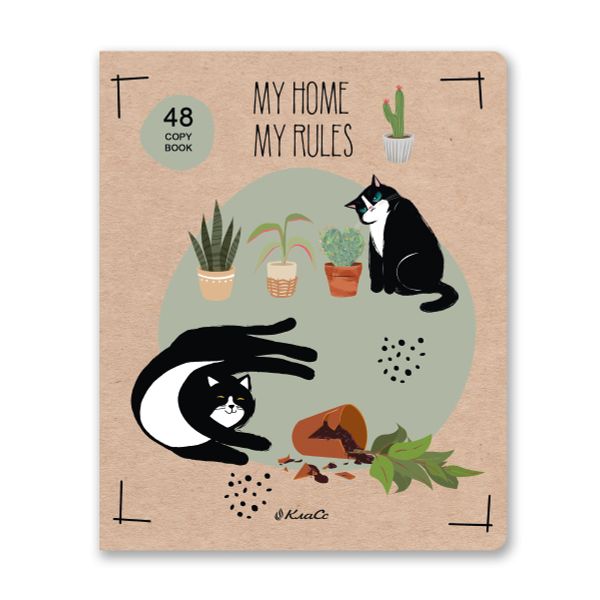 Тетрадь ученическая общая, выборочный лак, A5+ 48 л. на скобе 65 г/м², белизна 100%, 10 шт, клетка в термоусадочной пленке, 000747 Правило кота, Светоч 48ТЕТк-003