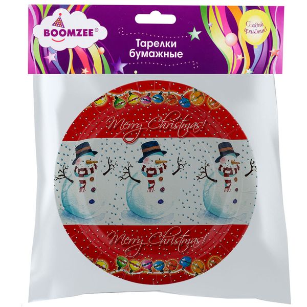 Тарелки бумажные Круглые 6х6 шт, 08- снеговик, Boomzee TRL-01