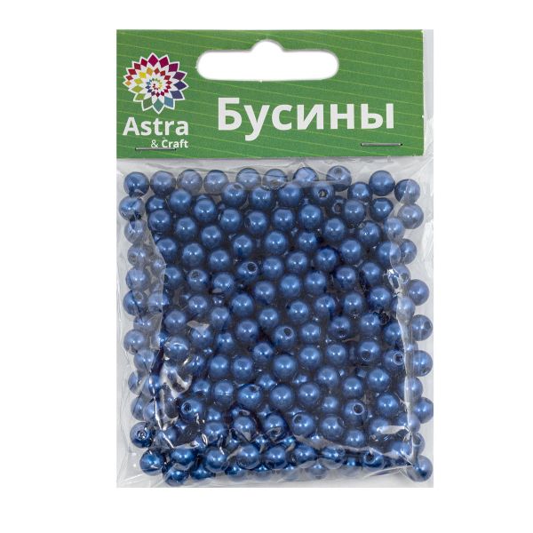 Бусины пластик (жемчуг) ⌀6 мм, 25 г, Astra&Craft, 041 NL синий