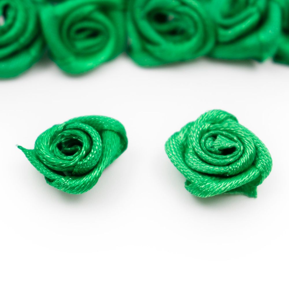 Цветок пришивной атласный Роза 15 мм, зеленый, 1 шт