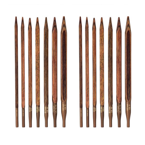Набор съемных спиц Knit Pro Ginger Cubics, 13см, 7пар (4-8мм), ламинированная береза