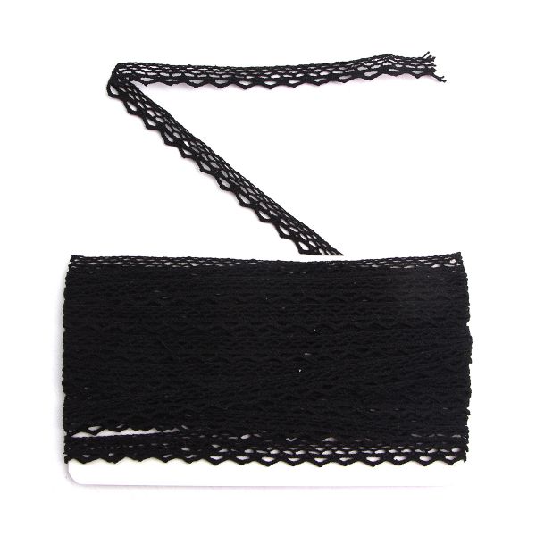 Кружево вязаное (тесьма) хлопковое 10 мм / 9.14 метров, черный