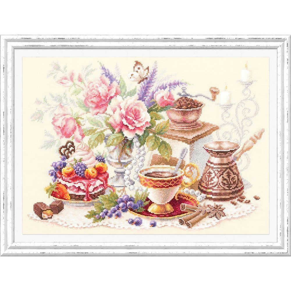 Набор для вышивания нитками Чудесная игла, На чашечку кофе?! 40х28см