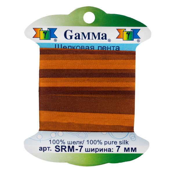 Лента (тесьма) шелковая 7.0 мм / 9.1±0.5 метров, M136 яр.оранжевый/коричневый, Gamma SRM-7