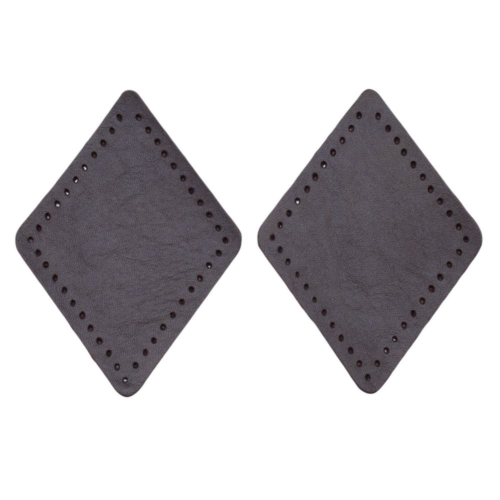Заплатки пришивные из кожи, ромб 6х8,4см с перфорацией, 2 шт, 100% кожа, 03 темно-коричневый, 9115