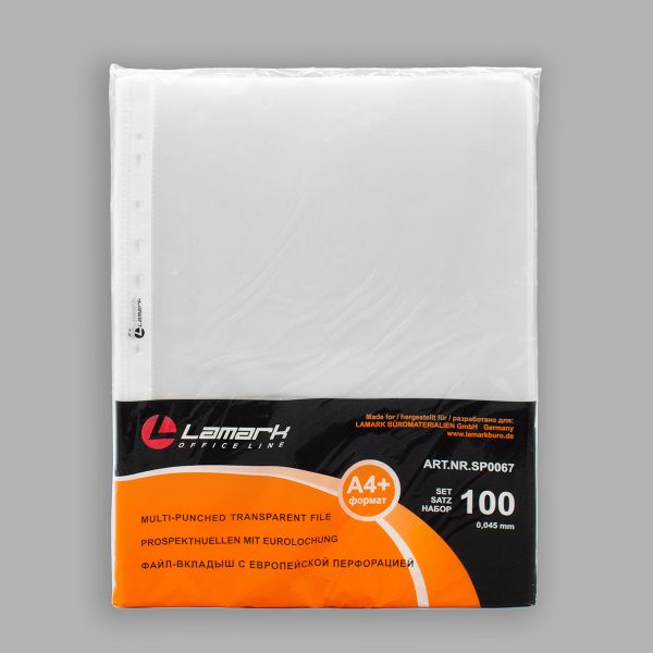 Файл-вкл. повыш. вместимости A4+0,045 мм 100 шт/упак, LAMARK0067