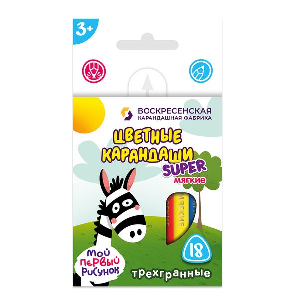 Набор цветных карандашей, трехгранные короткие Зебра SCP-3018 заточенный 8х18 цв, Набор цветных карандашей, трехгранные короткие Зебра SCP-3018 заточенный 8х18 цв, ВКФ SCP-3018