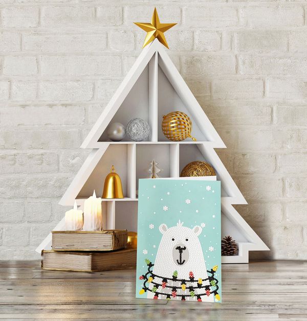 Алмазная (кристальная) мозаика Фрея, открытка Новогодний медвежонок, 20х13.5 см