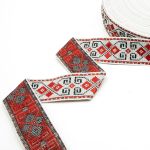 Лента (тесьма) жаккардовая 24.0 мм / 25±1 метров, Славянский орнамент Оберег, рис.9456 белый/красный, С3772Г17