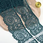 Кружево эластичное (стрейч) 90 мм, цв.222 изумрудно-синий, 25м, Kruzhevo