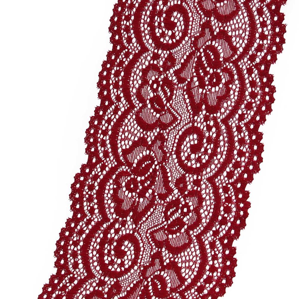 Кружево эластичное (стрейч) 100 мм / 3.4 метра ±4 см, темно-красный, QYE-042