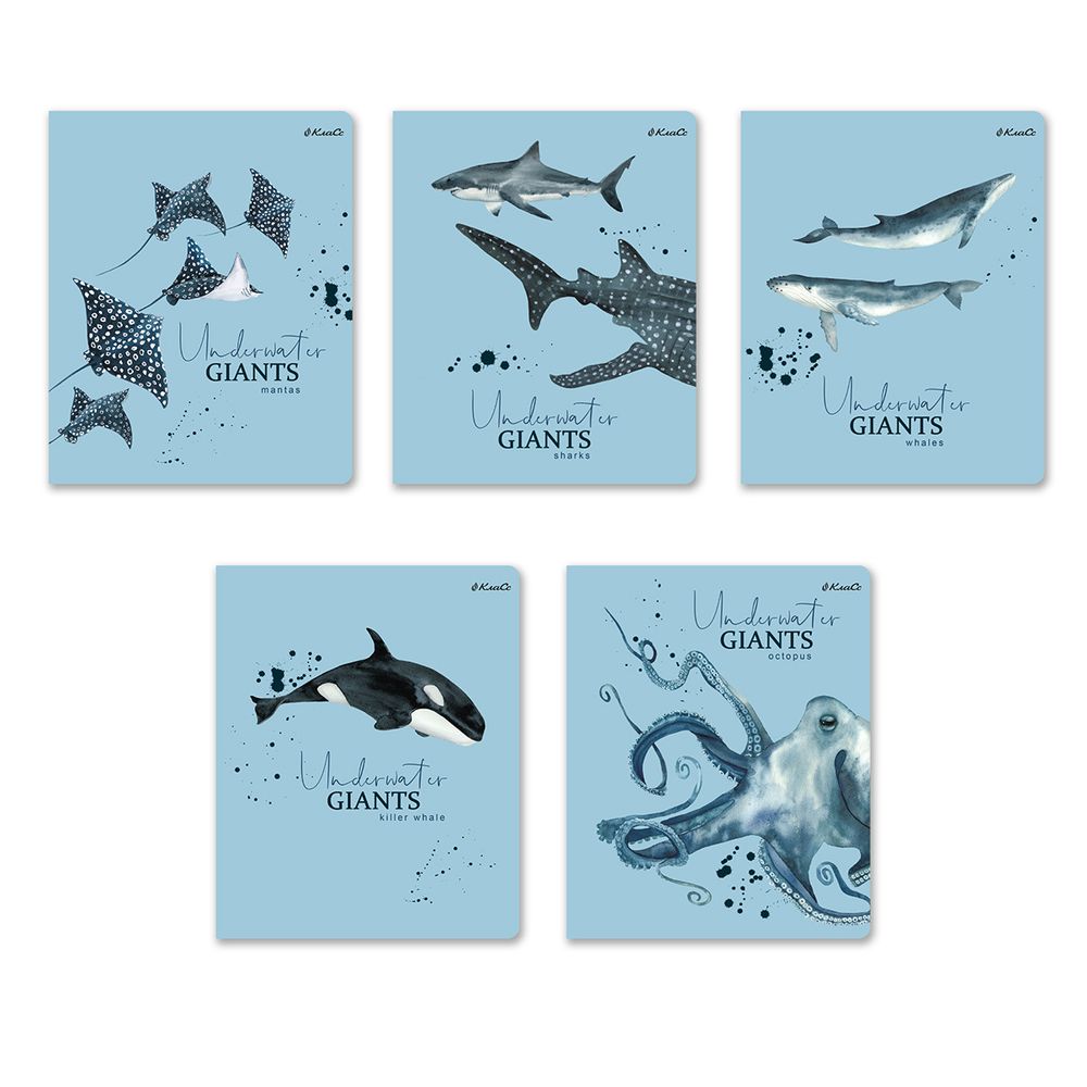 Тетрадь ученическая общая, софт тач, A5+ 96 л. на скобе, белизна 100%, 5 шт, клетка, 000352 Подводная одиссея, Светоч 96ТСК5_12_3_1