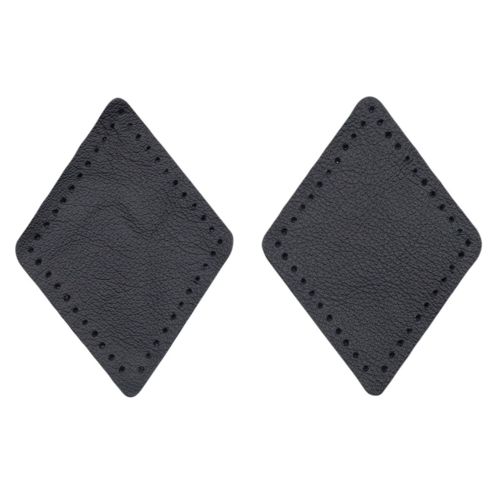 Заплатки пришивные из кожи, ромб 6х8,4см с перфорацией, 2 шт, 100% кожа, 01 черный, 9115