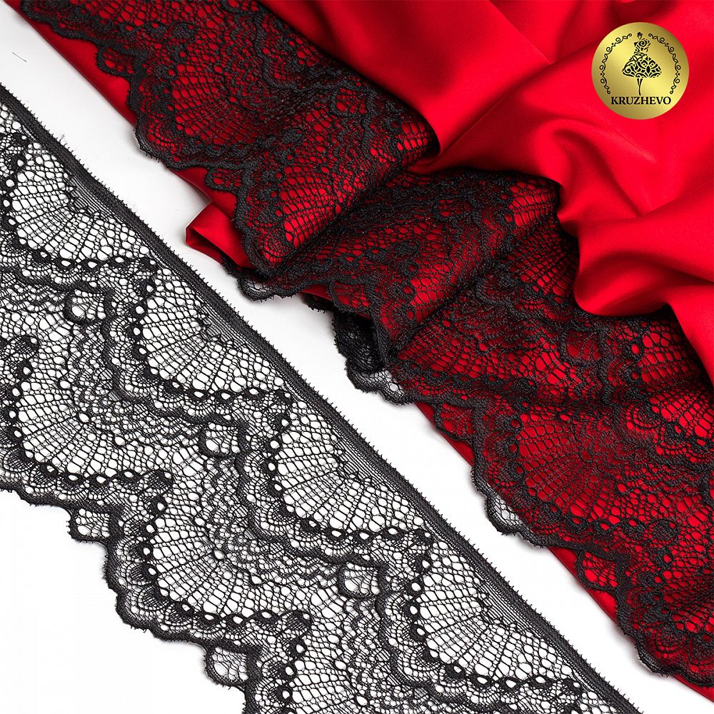 Кружево эластичное (стрейч) 100 мм, 30239/N, цв.170 черный уп.25м, Kruzhevo