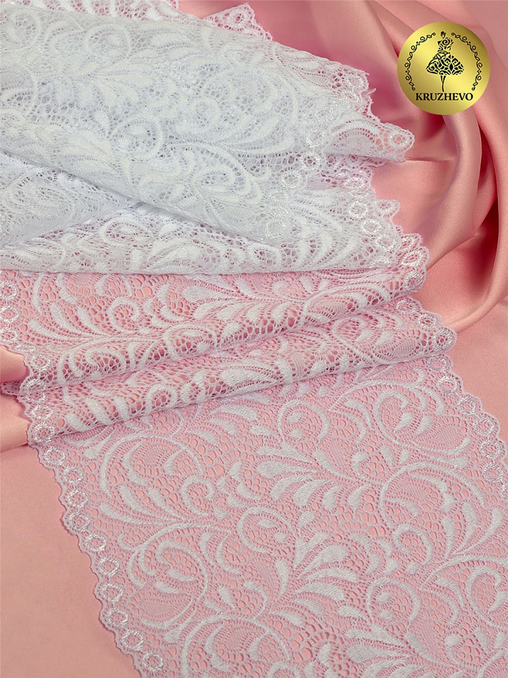 Кружево бельевое эластичное 180 мм / 3 метра, TBY 8012, цв.1 белый, Kruzhevo