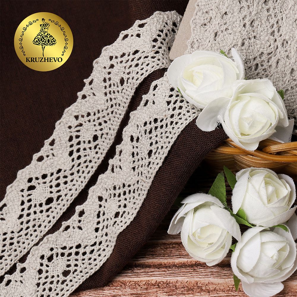 Кружево вязаное (тесьма) 30 мм / 10 метров, диз. 298, цв.22 серый лен, Kruzhevo