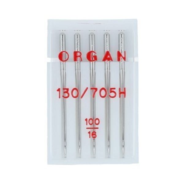 Иглы для швейных машин базовые универсальные 130/705 H, №100, 5 игл, в пенале 5105100 100, ORGAN