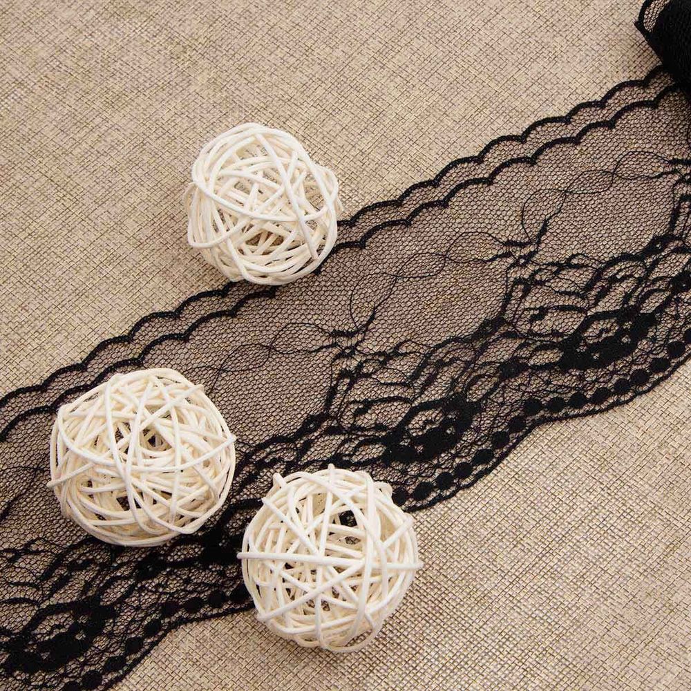 Кружево на сетке 85 мм, черный, 13.71 м