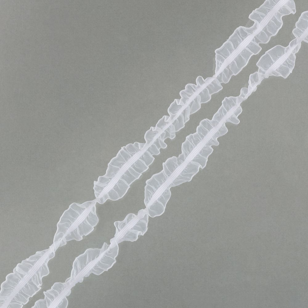 Резинка декоративная с рюшем 18.0 мм / 25 метров, белый, Blitz DT-07