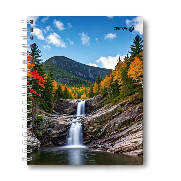 Тетрадь общая с твердой обложкой, глянцевая ламинация A5 120 л. на гребне 65 г/м², белизна 100% 4 шт клетка, 01551 Звуки водопада, Светоч Т206