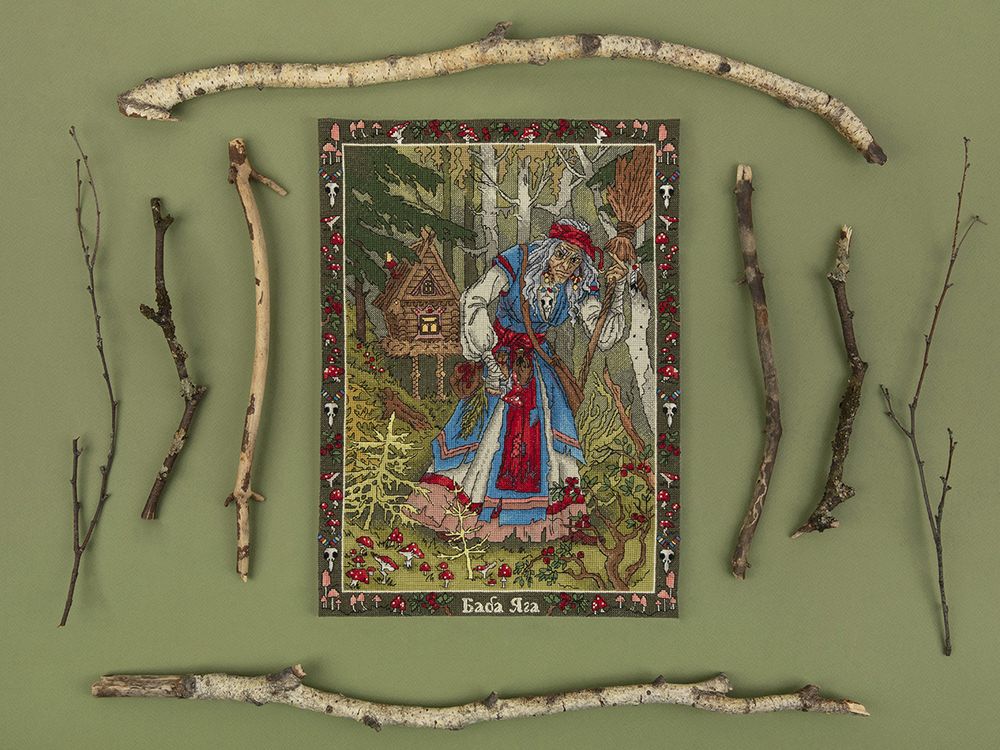 Набор для вышивания нитками Panna Золотая серия VS-7408, Славянская мифология. Баба Яга, 27х36.5 см