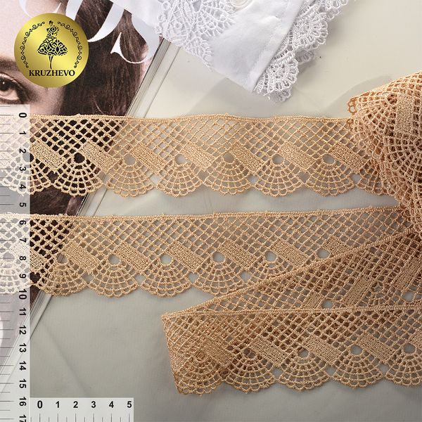 Кружево гипюр (плетёное) 45 мм, диз. 148, цв.14 капучино, уп. 9 м, Kruzhevo