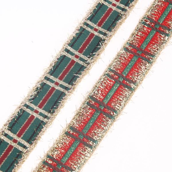 Лента (тесьма) жаккардовая 25.0 мм / 10±0.5 метров, Тартан с люрексом, 25136 SKL золото