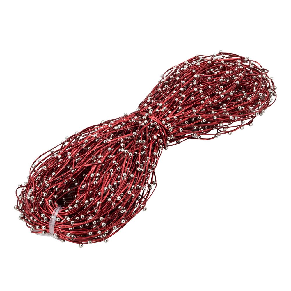 Шнур отделочный искусственная кожа с бусинами ⌀2.0 мм, / 100 метров, 02 красный