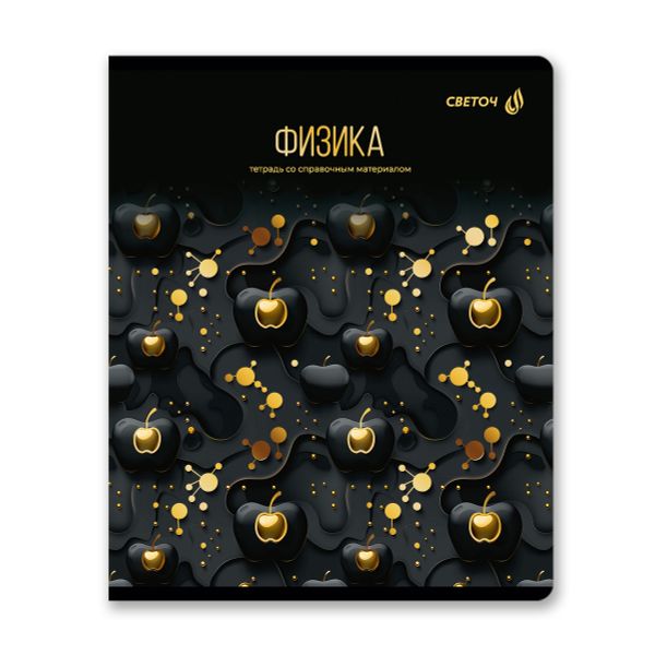 Тетрадь со справочным материалом Золотая коллекция, тиснение золотой фольгой, A5+ 48 л. на скобе 65 г/м², белизна 100 %, 10 шт, клетка, 01330 Золотая коллекция Физика, Светоч Т145