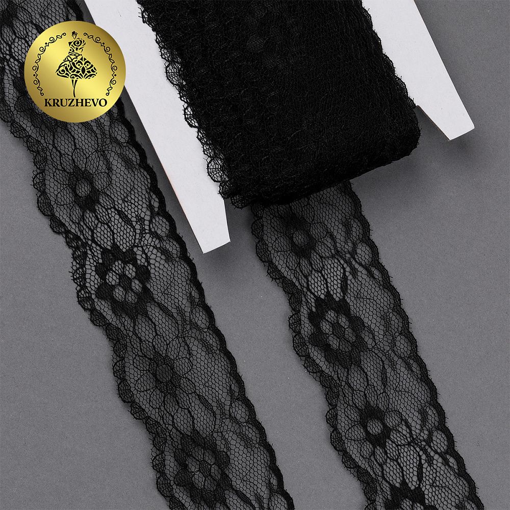 Кружево отделочное в стиле "трикотаж" 40 мм, диз. 281, цв.10 черный, уп. 27,4 м