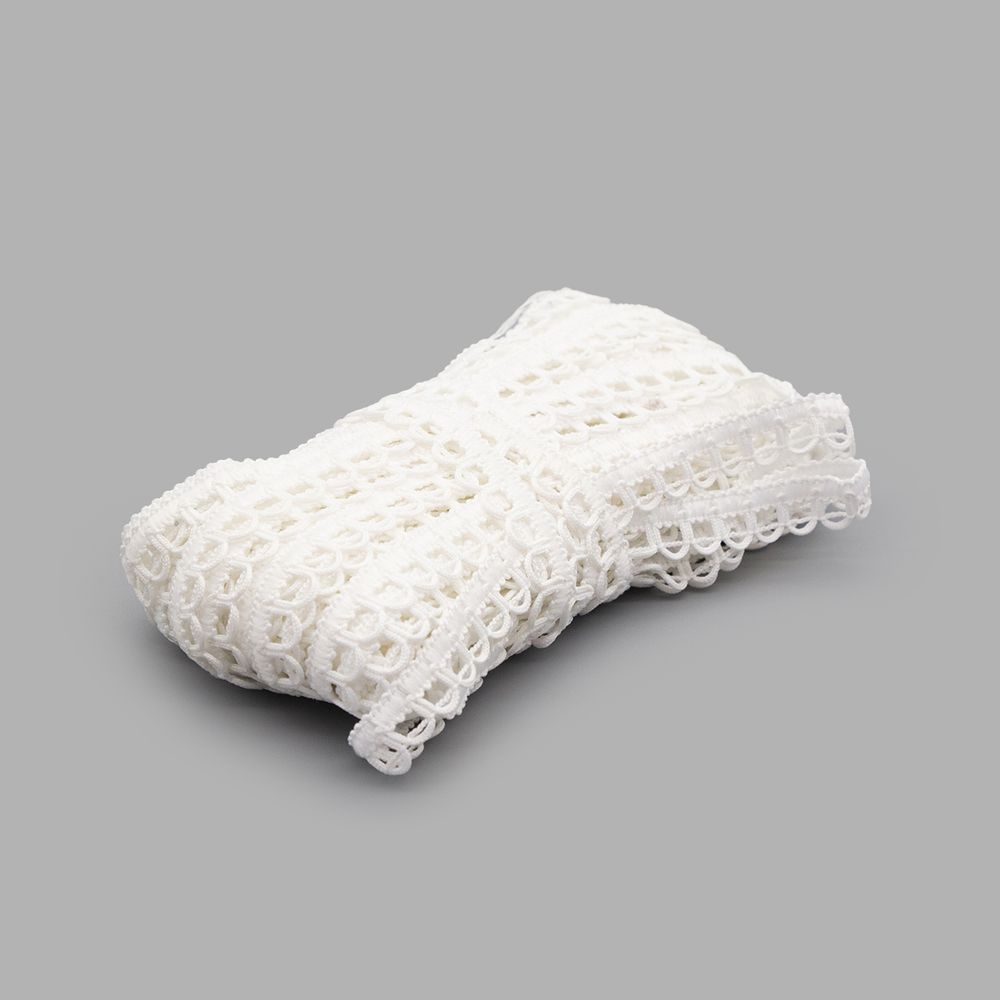 Тесьма вязаная шторная 10 мм / 20 метров, рис.8908, белый