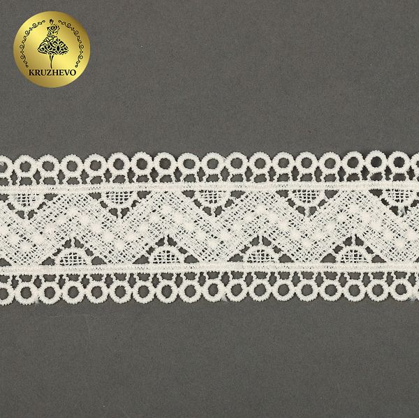 Кружево гипюр (плетёное) 40 мм, матовая нить TBY.0870, цв.F102 молочный уп.13.71м, Kruzhevo