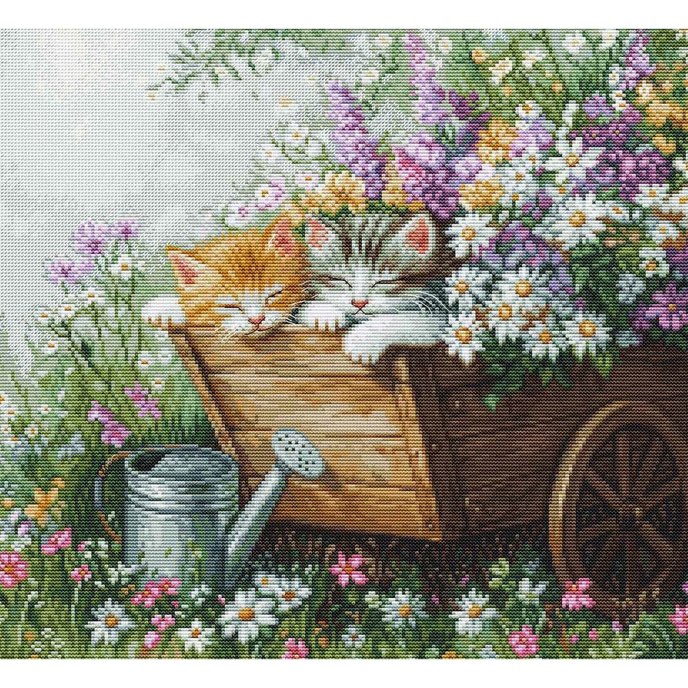 Набор для вышивания нитками Luca-S, Котята спят, 33х30см