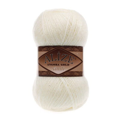 Пряжа Alize (Ализе) Angora Gold Simli / уп.5 мот. по 100 г, 500м, 001 кремовый A