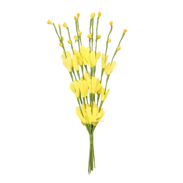 Веточка декоративная букетик, цветочек-фоамиран, 22см, цв. желтый, С-2003