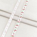 Лента репсовая (в рубчик) с принтом 10.0 мм / 45.72 метра, Вишенки 1012 белый